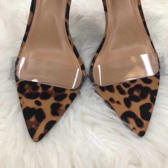 Leopard Suede Clear Strap Pointed Heels - Picture 8 of 8